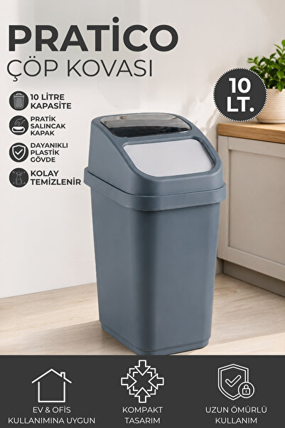 Nandy Home 10 Litre Pratico Çöp Kovası Pratik İtmeli Kapaklı Ofis ve Mutfak Ç...