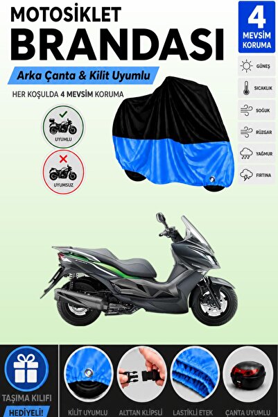 Cemku Double Black Top - Blue Bottom, Rear Bag Compatible Kawasaki J 300 Moto...