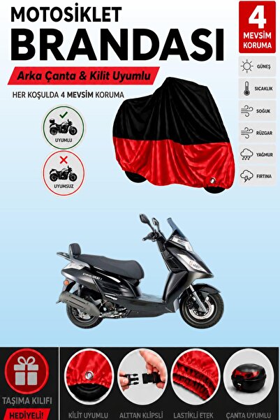 Cemku Double Black Top - Red Bottom, Rear Bag Compatible Kymco Dink 200I Moto...
