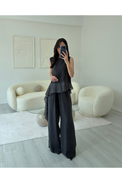 LUUNA STORE Black Garnished Blouse Set