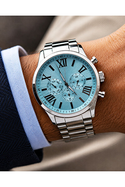 Weluxa Men's Wristwatch Light Blue Color Dial Combination Stylish and Modern ...