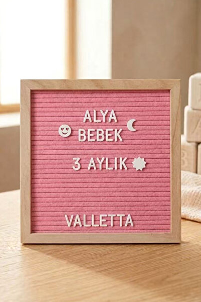 valletta Palomita Ahşap Pembe Yazı Panosu Mesaj Tahtası ve Beyaz Harf Seti 23...