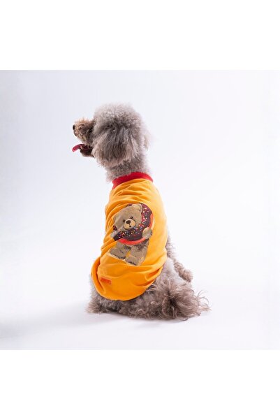 Pawstar تي شيرت برتقالي بتصميم دونات تيدي للقطط والكلاب - ملابس للقطط والكلاب