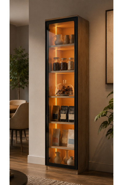 Grcstyle Ledli Dolap 1. Sınıf MDF Cam Kapaklı Çok Amaçlı Dolap