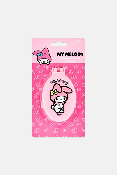 SANRIO فرشاة شعر قابلة للطي مع مرآة من ماي ميلودي، باللون الوردي
