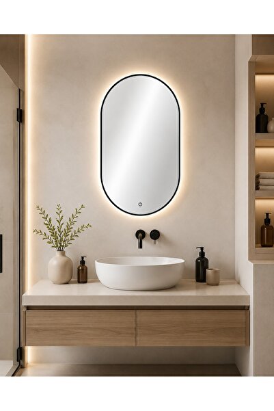Maria Home Minimalist Oval LED Wall Mirror with Touch Sensor & Warm Backlight...
