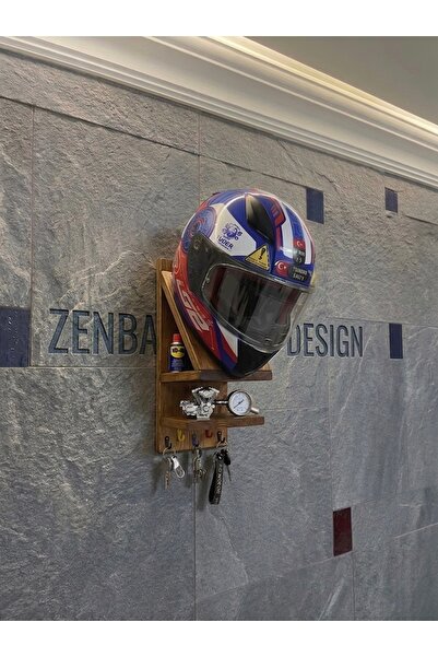 Zenba Design Ahşap Motor Kaskı Anahtarlık Askısı Rafı