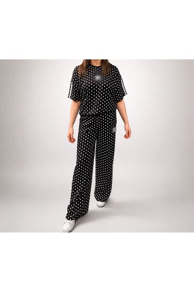 mylunessa Set de trening negru cu dungi și model cu buline