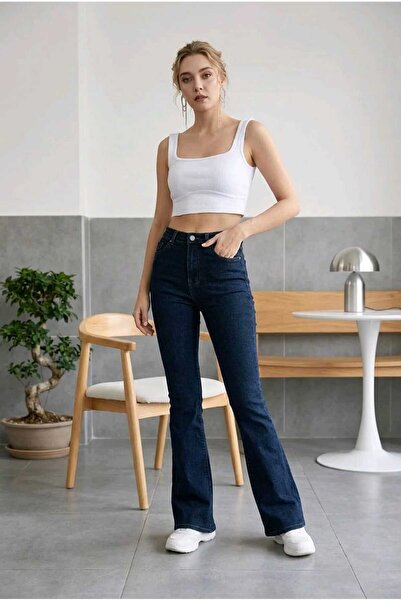 mooishan White Women's Stretchy, High Waist, Lycra Spanish Flare Pants - Navy...