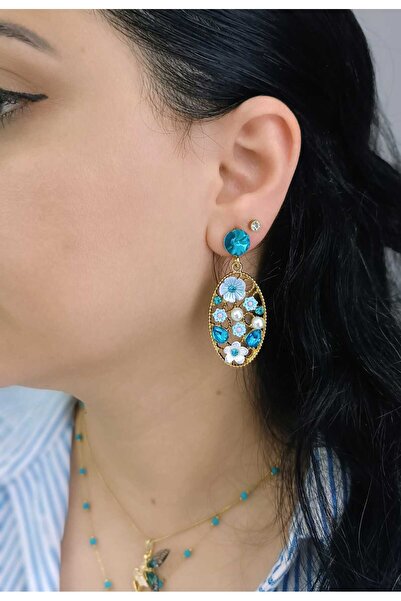 shop Women's Flower Detailed Gold Earrings |   Stylish Dangle Earrings with S...