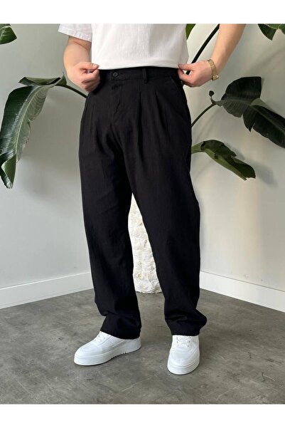 ATKGİYİM 100% Raw Linen, Pleated Baggy Pants (Stylish, Comfortable, and Breat...