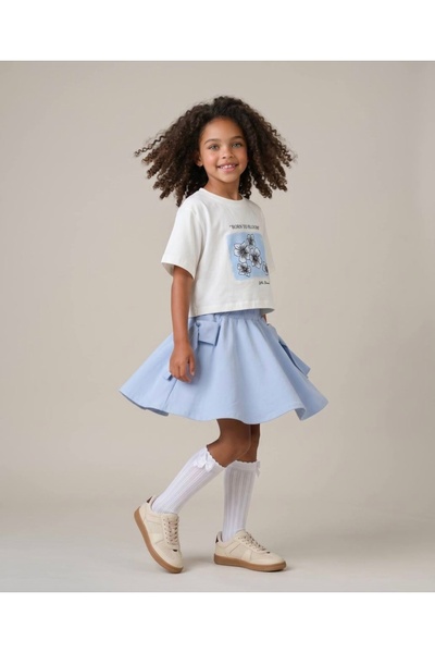 LOCO LOCO Limi̇ Girl's Soft Texture Flexible Shorts Skirt T-Shirt 2-Piece Set