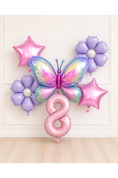 Balonsan Pink Lilac Themed Butterfly -8- Number Balloon Set