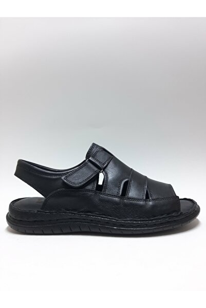 EMRE AYAKKABI Genuine Leather Open Toe Black Color Comfortable Orthopedic Men...