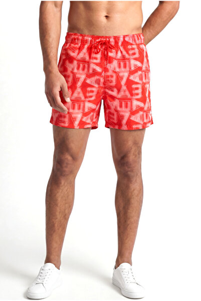 EA7 Men's Patterned Tie-Dye Lycra Fabric Above-Knee Red Swim Shorts