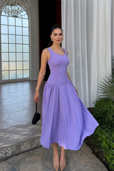 Sindimoda Yıldız Kalın Askılı Midi Elbise 1112