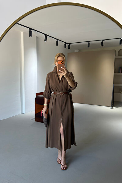 Sezgi Tekin Premium Series Belted Brown Modal Dress