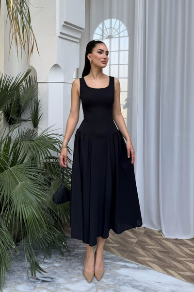 Sindimoda Yıldız Kalın Askılı Midi Elbise 1112