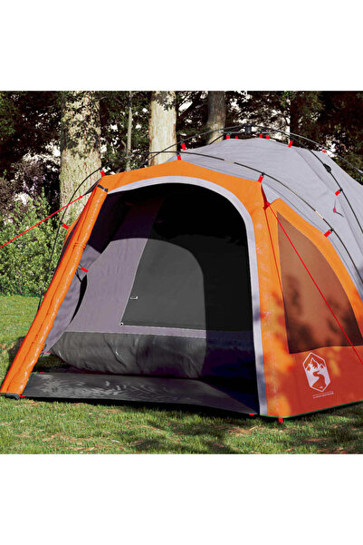 vidaxl Cort camping cupola 3 persoane, gri/portocaliu, setare rapida