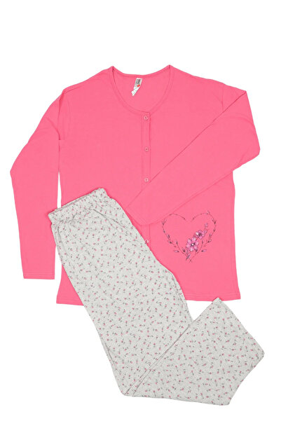 Serena Women's pink plus size Cotton pajamas with long sleeves and gray long ...