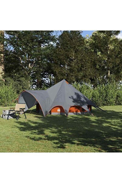 vidaxl Cort Teepee pentru 3 Persoane cu acoperis Gri si Portocalie