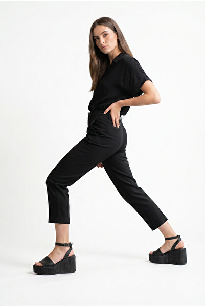 inizio Black Genuine Leather Wedge Heel Women's Sandals Sl340