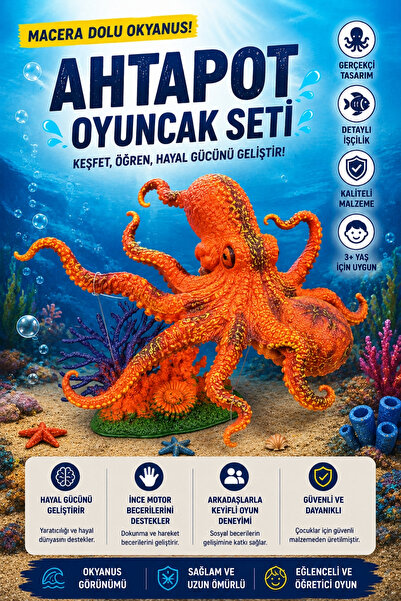 Toyaş Ahtapot Oyuncak Seti Hareketli Deniz Canlısı Figürü Gerçekçi Tasarım