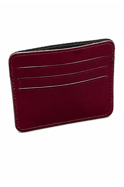 Basics&More Unisex Burgundy Genuine Calfskin Card Holder Slim Minimalist Leat...