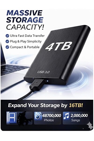 Generic Portable External SSD, 4TB, USB 3.0, High Speed Transfer, Black, Ultr...
