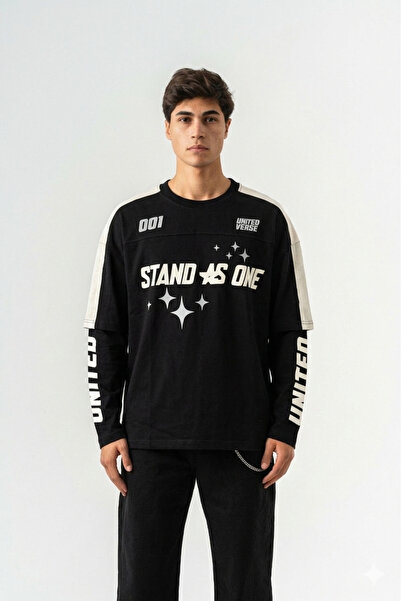 jaceyjace Çift Kollu Oversize T-Shirt - Siyah
