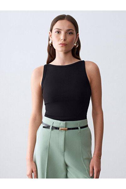 Dilvin 32774 Top cu guler halter-Negru