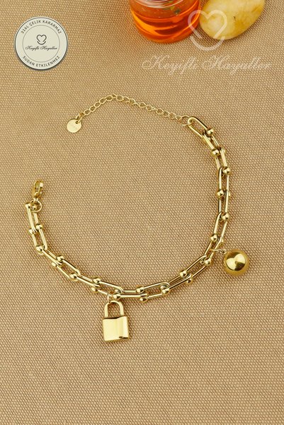 Keyifli Hayaller Steel Bracelet- Lock Top Trend Chain 316L Steel Bracelet Does Not Tarnish or Fade 17+5cm