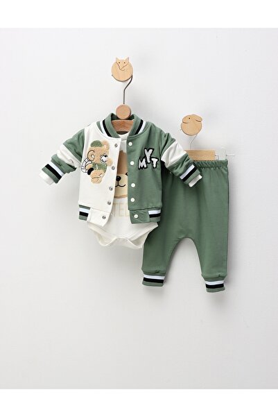 MiniKids Set 3 piese, Mr Teddy, cu verde fistic