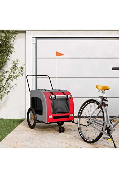 vidaxl Remorcă bicicletă animale companie, roșu/gri textil oxford/fier