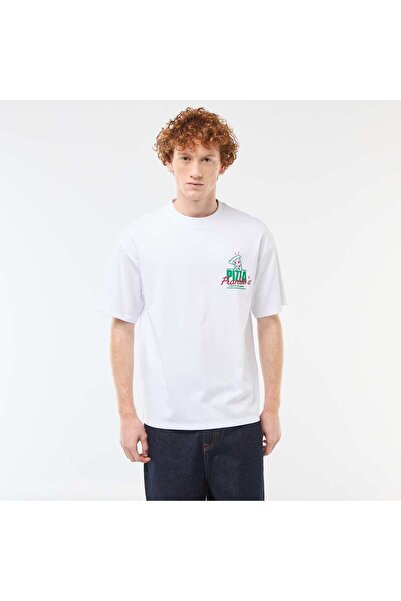 KIABI Solid Cotton T-Shirt with Front and Back Prints WHITE