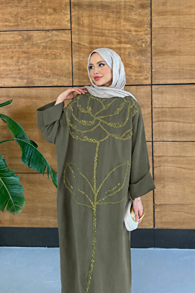Miss Allos Women's Embroidered Bat Sleeve Linen Dress