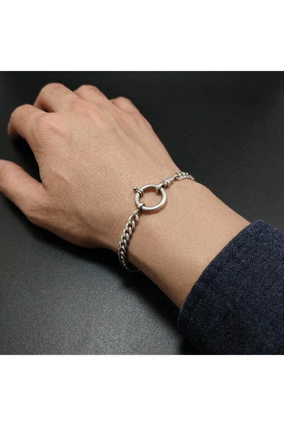Silver Antique Curb Chain Bracelet for Men & Women - Heavy Vintage Flat Link ...