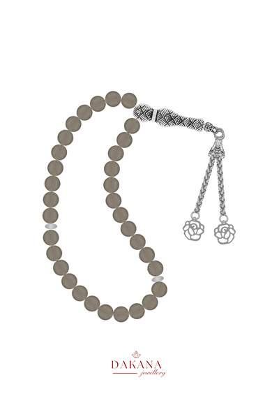 DAKANA JEWELLERY Certified 8 mm Smoky Quartz Stone Lotus Flower Steel Tassel ...