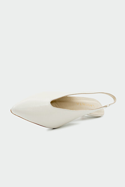 LAMİNTA Jemy Pointed Toe Genuine Leather Women's Ecru Flat Ballerinas