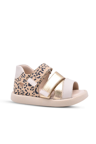 kids A more Blush Baby Girl Genuine Leather Leopard Pattern Detailed Beige Co...