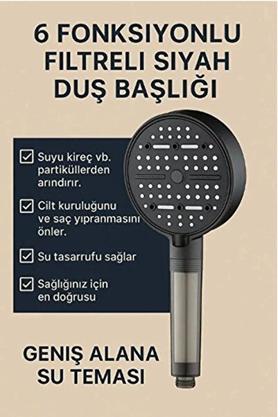 Kitchen Beauty 6 Fonksiyonlu Filtreli Duş Başlığı | Kireç Önleyici | Su Arıtı...