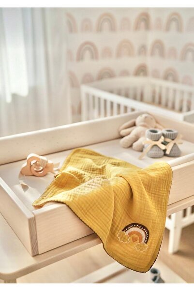 quella atelier 100X100 Rainbow Embroidered 4 Layer Muslin Blanket