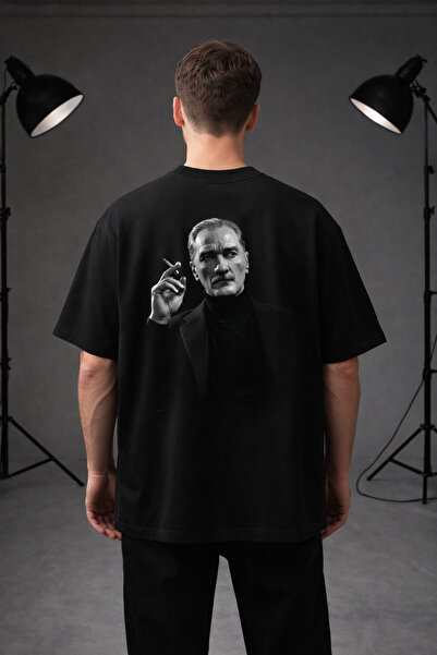 cc collection Unisex Black Atatürk and Göktürkçe Wolf Printed Reversible Over...