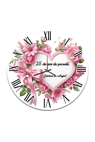 Eom Ceas de Perete Personalizat "25 de ani de poveste", Nunta de Argint, 35 cm,