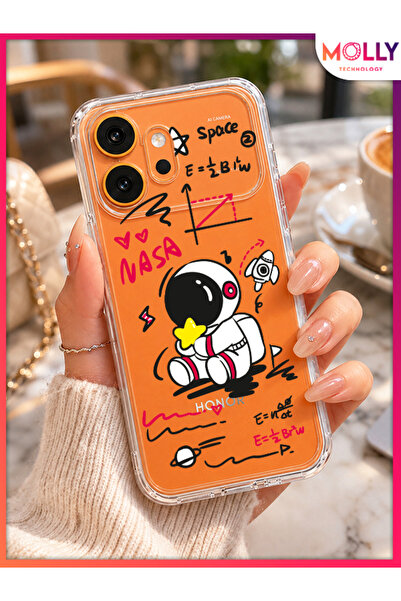 Molly HONOR 600 İçin Şeffaf Cosmic Doodle Desenli Silikon Kılıf