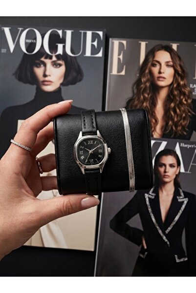 Leerybee 2'li Set Şık Minimal Deri Kordon Kol Saati + Çelik Bileklik İle Moda...