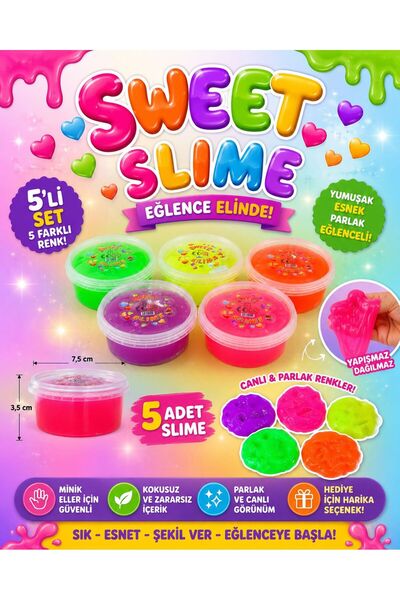 ümit toys Sweet Slime Florsan 5’li Set – Parlak Şeffaf Yumuşak Esnek Slime Oy...
