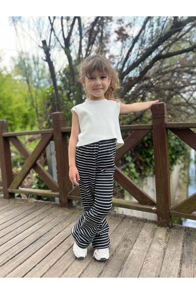 Sweet Luna Lace-Up Ribbon Detailed Striped Trouser Set