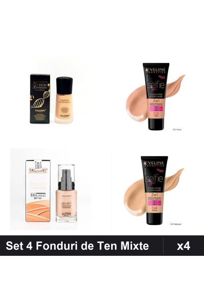 TLM Set 4 Fonduri de Ten, Serum & Velvet Touch SPF, Eveline Selfie Time, 30-34ml