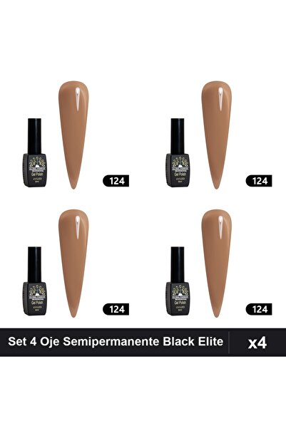 global fashion Set 4 Oje Semipermanente Black Elite 8ml, Manichiura UV/LED Pr...